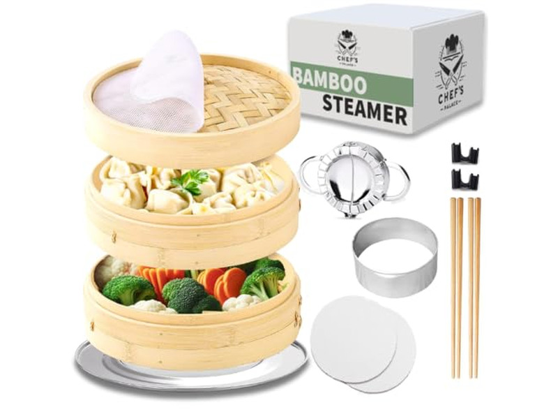 2 लेयर डंपिंग नैचुरल बांस की भाप टोकरी