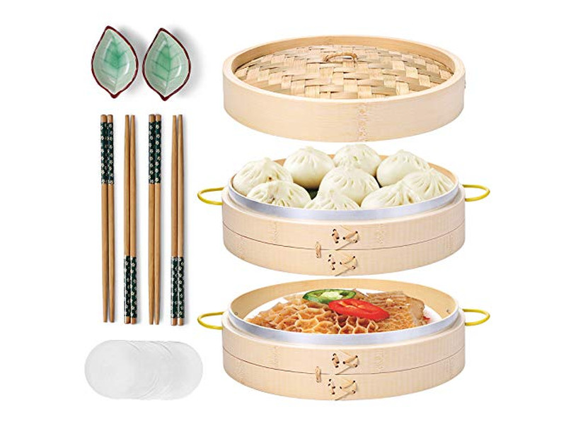 बांस किचन 3 लेयर बांस की भाप टोकरी