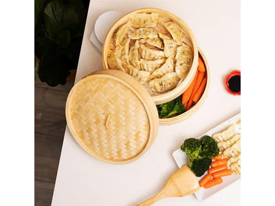 डिम सम पकाने के लिए चीनी बांस की भाप टोकरी