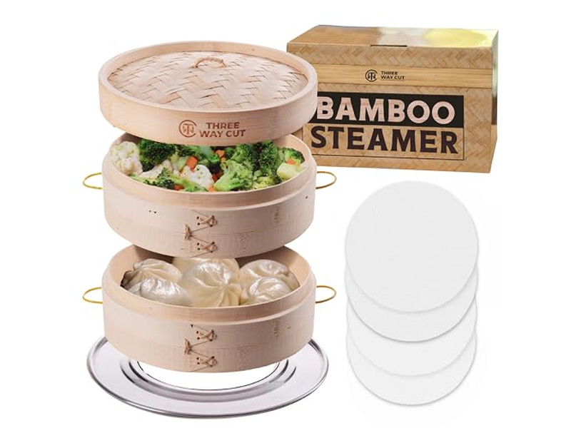 फोल्डिंग स्टीमिंग 10 इंच बांस की भाप टोकरी