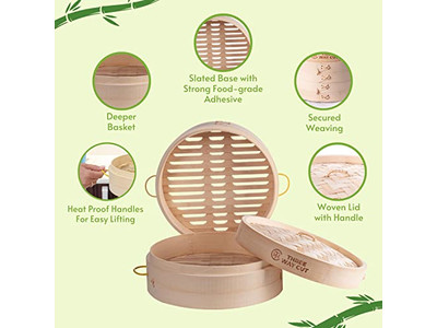 फोल्डिंग स्टीमिंग 10 इंच बांस की भाप टोकरी