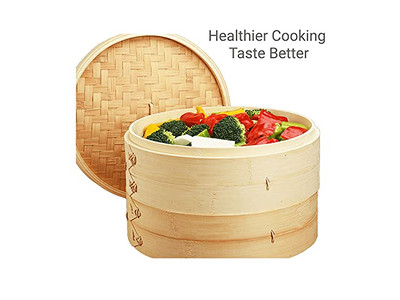 स्टीम पॉट कुकवेयर फॉर फूड बांस की भाप टोकरी