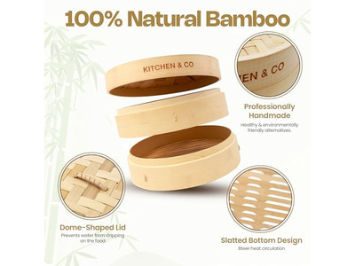 वाइड एग वोक रैक वुड पॉट बांस की भाप टोकरी