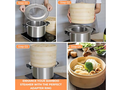 वुड सेट बन फूड 8 डम्पलिंग बांस की भाप टोकरी