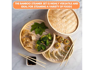 वुड सेट बन फूड 8 डम्पलिंग बांस की भाप टोकरी